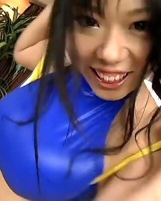 Shiny and amazingly busty Japanese babe Fuko stuns with her boobs