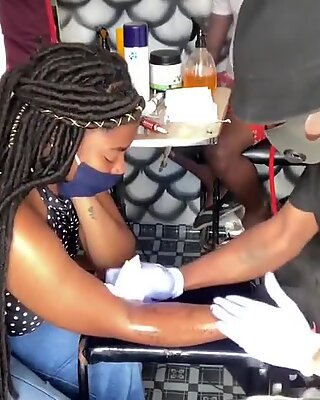 Busty African Gets Her Nipples Pierced