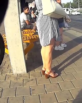 Massive Muscular Calves on Woman in Street