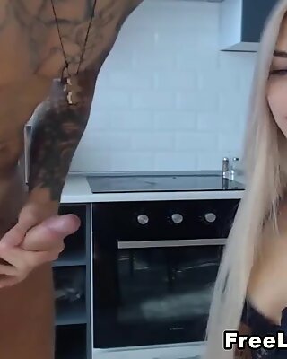 Hot Blondie gives a Blowjob and Deepthroat