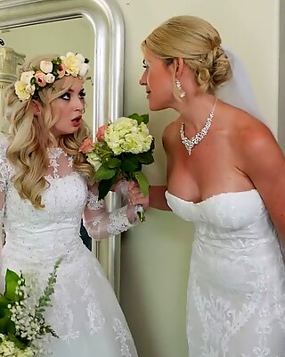 Alluring babe tries dick with her mom on her wedding day