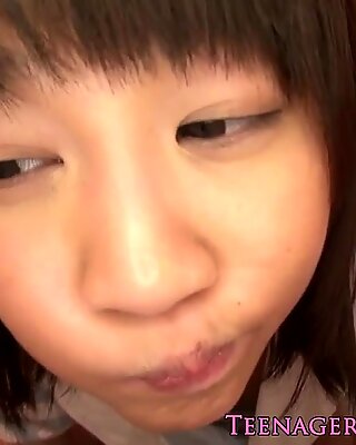 Japanese schoolgirl fingered before blowjob